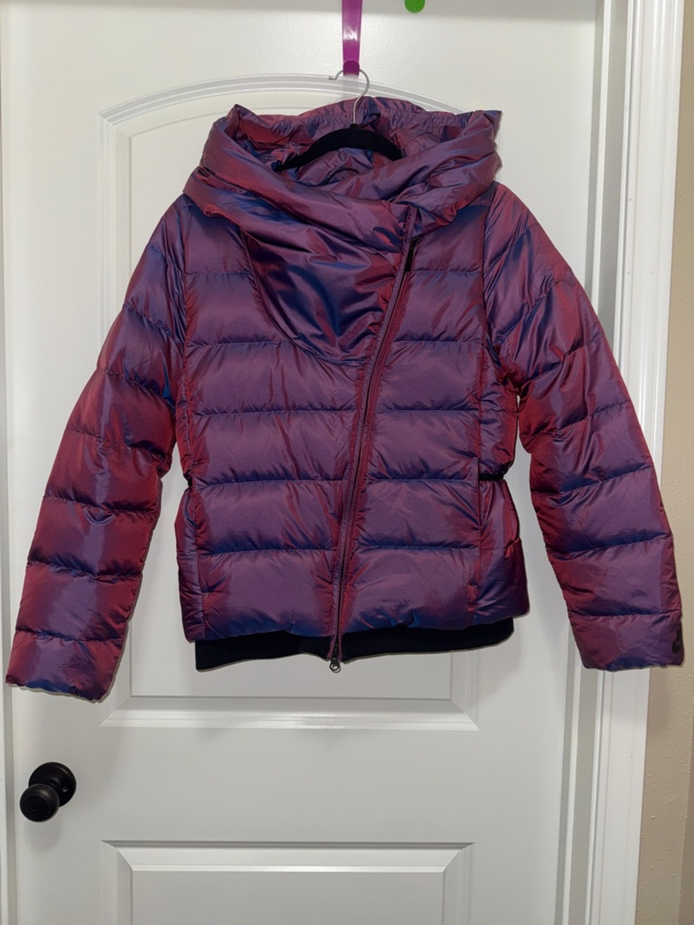 Nike Iridescent Plum Quilted Hooded Puffer Jacket